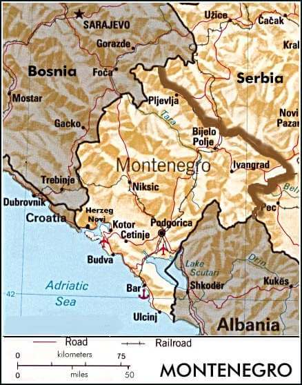 physikalisch karte von montenegro